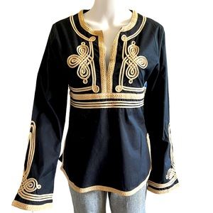 Lucky Brand embroidered decorative tunic with side zip for ease and black cotton